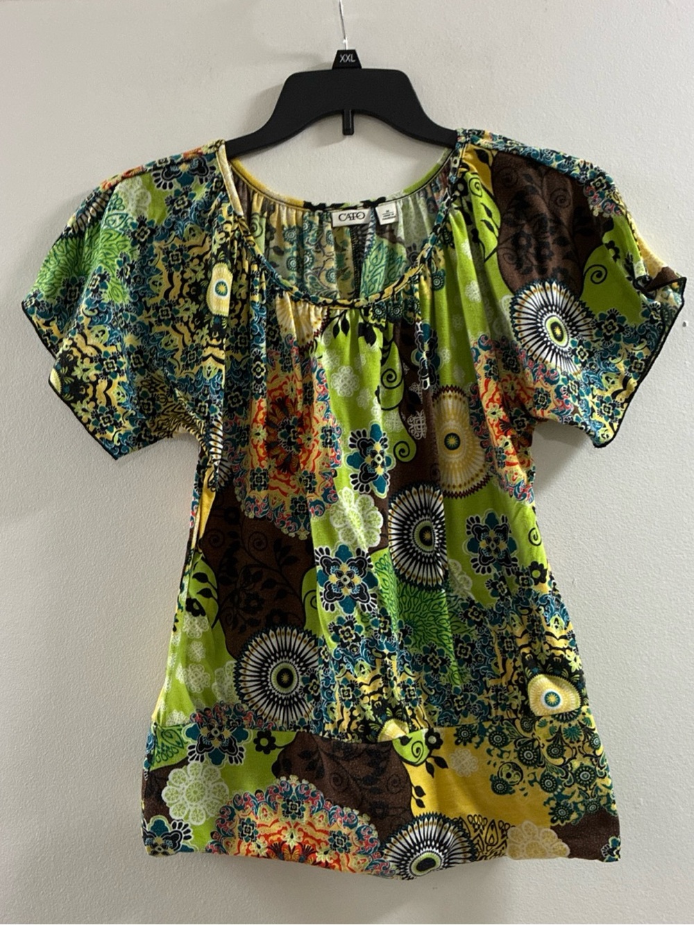 Cato Lime Green Multi Floral Patch Short-Sleeve Top
